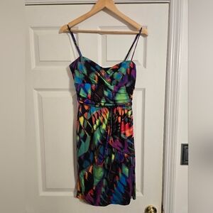 Bisou Bisou Black , Blue And Green Multicolor Strappy Dress size 8